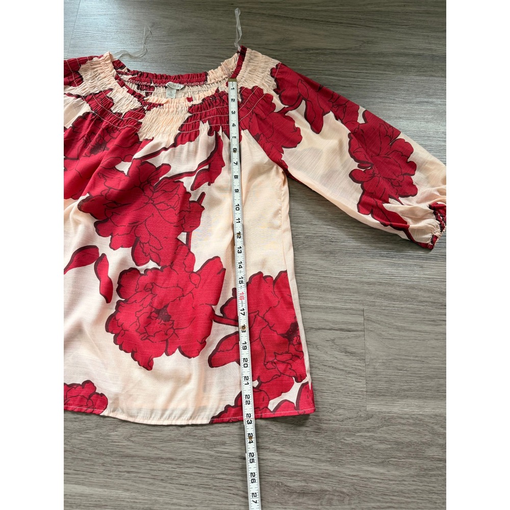 Cato Red Floral Cream Off The Shoulder 3/4 Sleeve Peasant Top Sm Boho Feminine - Picture 7 of 10